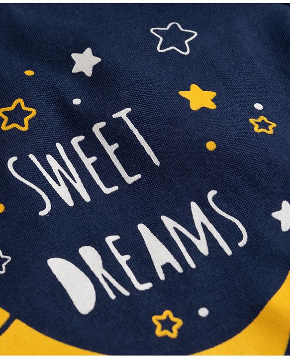 Babyhug 100% Cotton Knit Full Sleeves Sweet Dreams Printed T-Shirt & Pyjama Night Suit - Navy