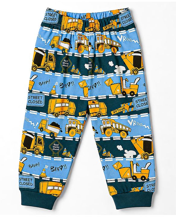 Babyhug 100% Cotton Knit Full Sleeves JCB Printed Co-Ords T-Shirt & Pyjama Night Suit - Multicolour