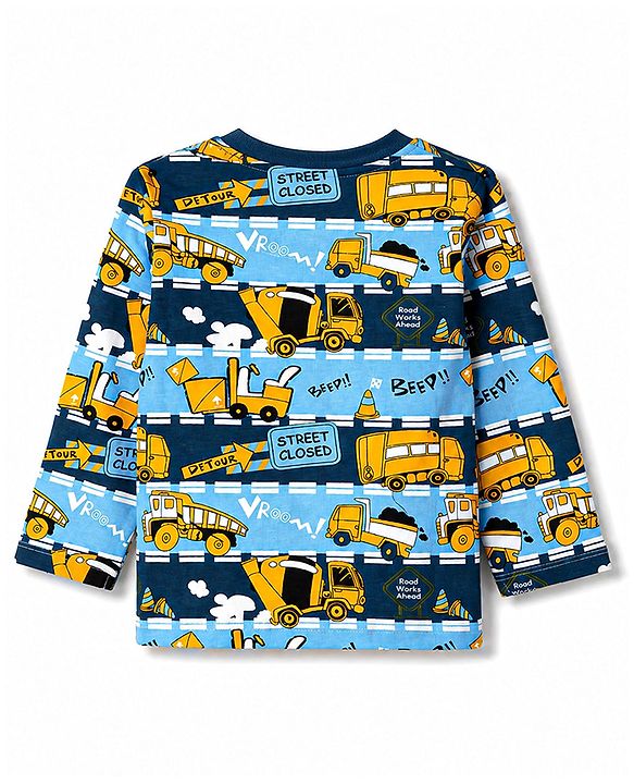 Babyhug 100% Cotton Knit Full Sleeves JCB Printed Co-Ords T-Shirt & Pyjama Night Suit - Multicolour