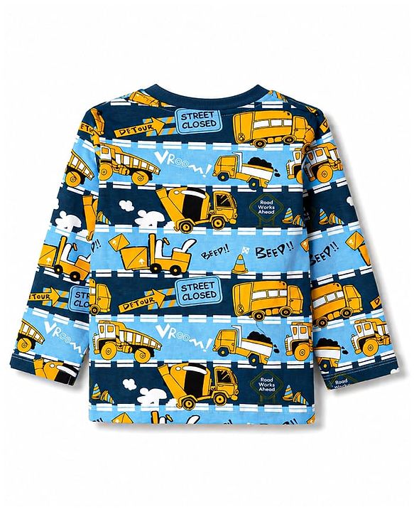 Babyhug 100% Cotton Knit Full Sleeves JCB Printed Co-Ords T-Shirt & Pyjama Night Suit - Multicolour