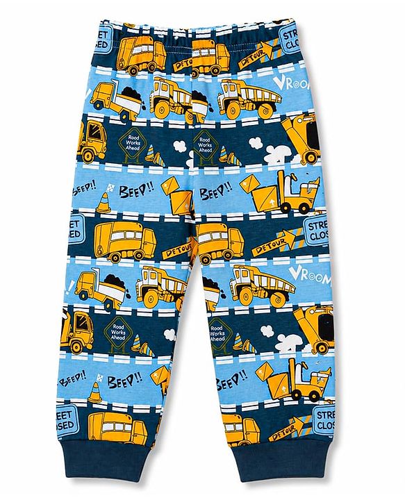 Babyhug 100% Cotton Knit Full Sleeves JCB Printed Co-Ords T-Shirt & Pyjama Night Suit - Multicolour