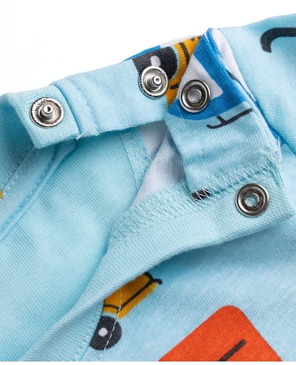 Babyhug 100% Cotton Knit Full Sleeves Vehicles Printed Co-Ords T-Shirt & Pyjama Night Suit - Light Blue