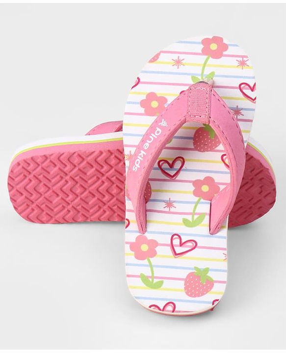 Pine Kids Slip On Flip Flops With Floral Print - Pink & White