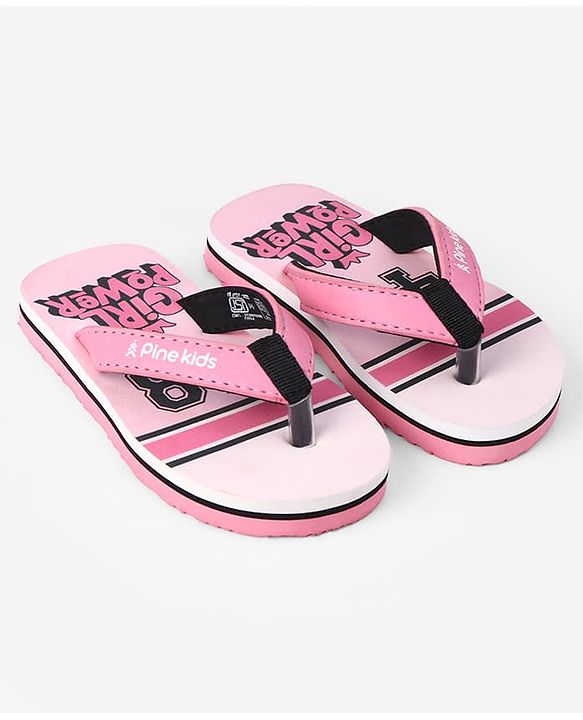 Pine Kids Slip On Flip Flops With Text Print - Pink