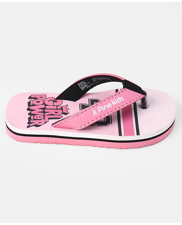 Pine Kids Slip On Flip Flops With Text Print - Pink