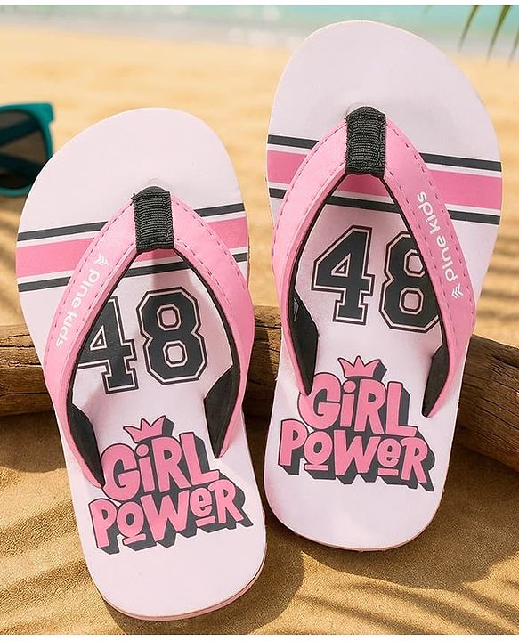 Pine Kids Slip On Flip Flops With Text Print - Pink