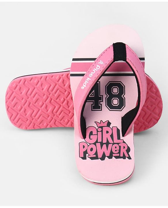 Pine Kids Slip On Flip Flops With Text Print - Pink
