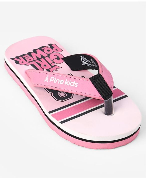 Pine Kids Slip On Flip Flops With Text Print - Pink