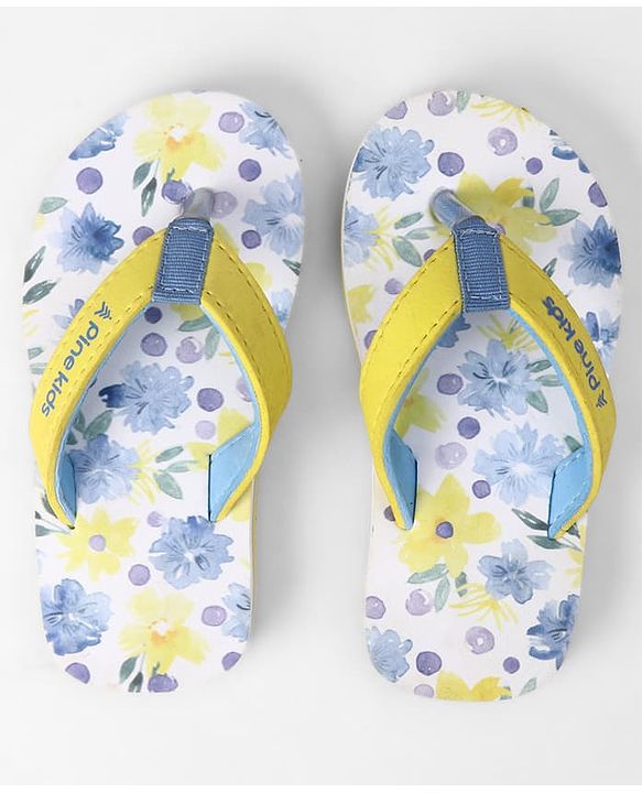 Pine Kids Slip On Flip Flops With Floral Print - Blue & Yellow
