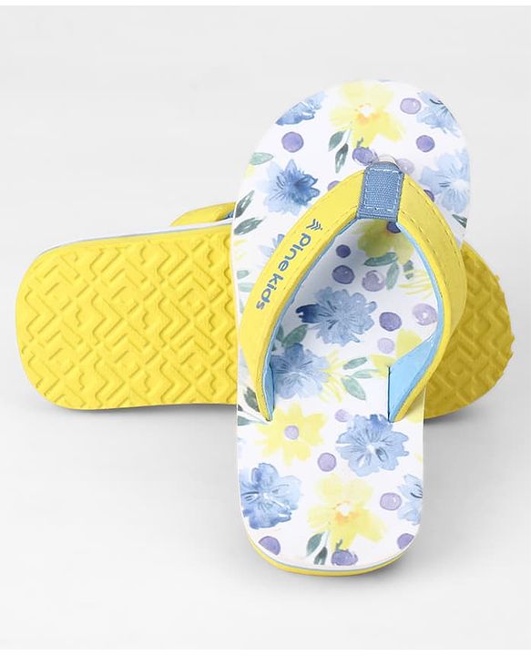 Pine Kids Slip On Flip Flops With Floral Print - Blue & Yellow