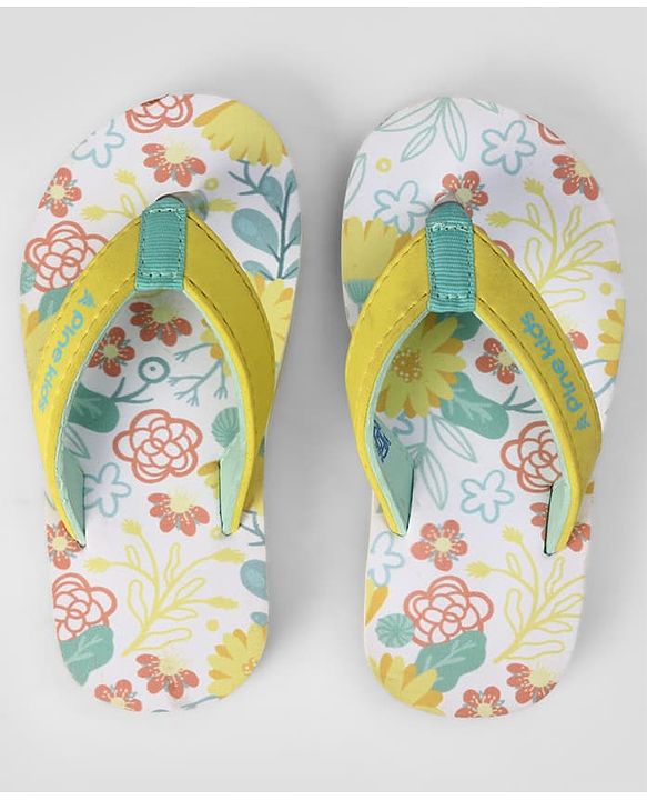 Pine Kids Slip On Flip Flops With Floral Print - Pink & Yellow