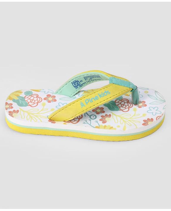 Pine Kids Slip On Flip Flops With Floral Print - Pink & Yellow