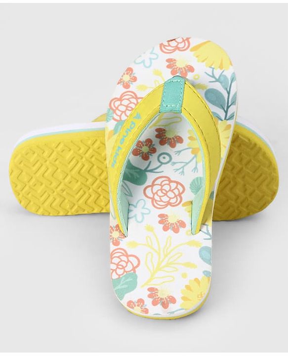 Pine Kids Slip On Flip Flops With Floral Print - Pink & Yellow