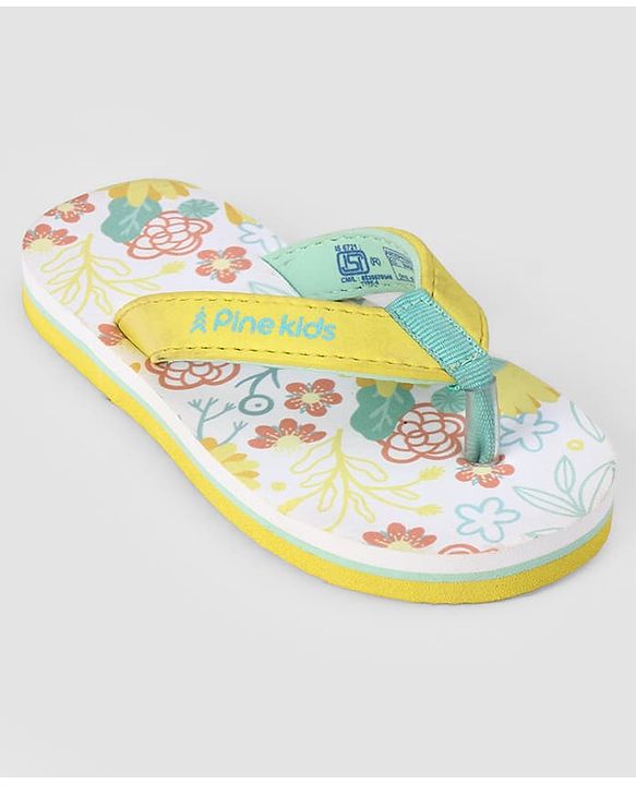 Pine Kids Slip On Flip Flops With Floral Print - Pink & Yellow