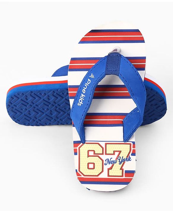 Pine Kids Slip On Flip Flops With Striped & Text Print - Blue & Red
