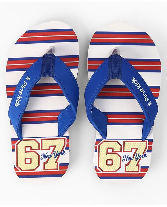 Pine Kids Slip On Flip Flops With Striped & Text Print - Blue & Red
