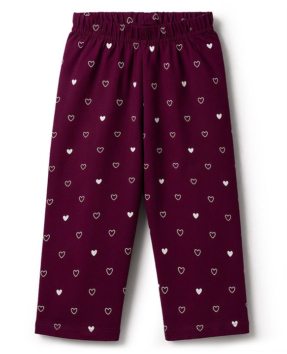 Babyhug Cotton Knit Full Sleevess Love Text Printed T-Shirt & Pyjama Night Suit - Maroon