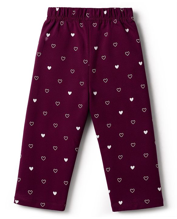 Babyhug Cotton Knit Full Sleevess Love Text Printed T-Shirt & Pyjama Night Suit - Maroon