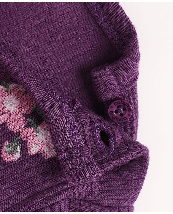 Babyhug Cotton Mix Knit Full Sleeves Floral Printed Thermal Inner Wear Set - Purple