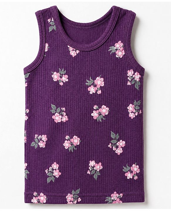 Babyhug Cotton Mix Knit Full Sleeves Thermal Inner Wear Set with Floral Print in Purple