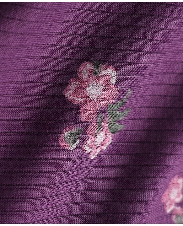Babyhug Cotton Mix Knit Full Sleeves Thermal Inner Wear Set with Floral Print in Purple