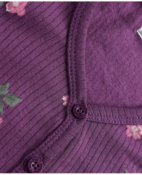 Babyhug Cotton Mix Knit Full Sleeves Thermal Inner Wear Set with Floral Print in Purple