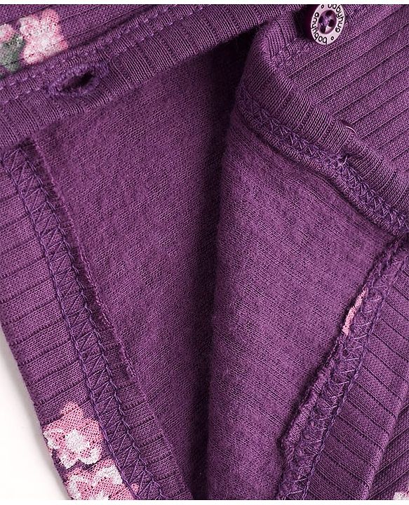 Babyhug Cotton Mix Knit Full Sleeves Thermal Inner Wear Set with Floral Print in Purple