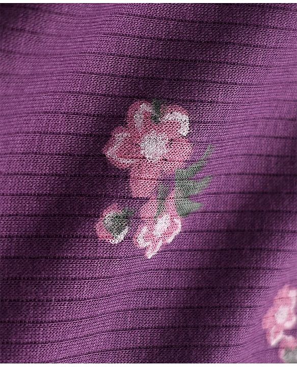 Babyhug Cotton Mix Knit Full Sleeves Thermal Inner Wear Set with Floral Print in Purple