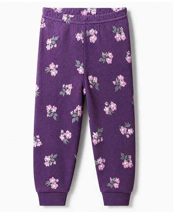 Babyhug Cotton Mix Knit Full Sleeves Thermal Inner Wear Set with Floral Print in Purple