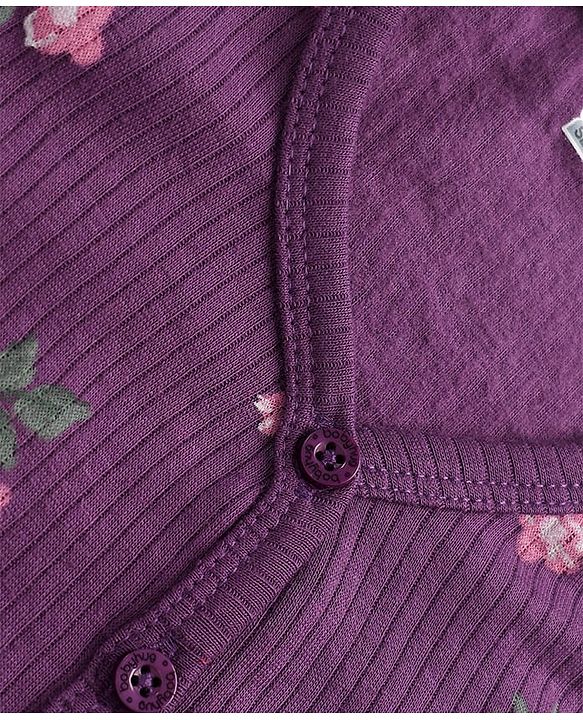 Babyhug Cotton Mix Knit Full Sleeves Thermal Inner Wear Set with Floral Print in Purple