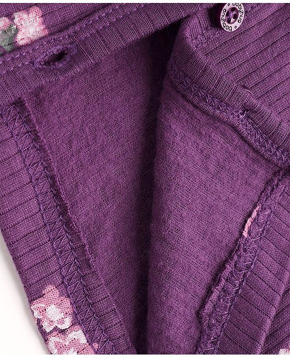 Babyhug Cotton Mix Knit Full Sleeves Thermal Inner Wear Set with Floral Print in Purple