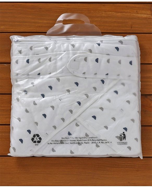 Babyhug Hooded Wrapper Bear Print - White & Blue