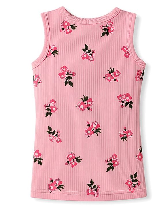 Babyhug Knit Full Sleeves Floral Printed Pullover Vest & Leggings Thermal Inner Wear Set - Pink