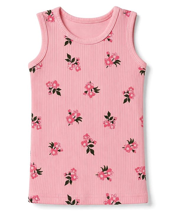 Babyhug Knit Full Sleeves Floral Printed Pullover Vest & Leggings Thermal Inner Wear Set - Pink