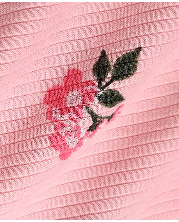 Babyhug Cotton Knit Full Sleeves Floral Printed Co-Ords Front Open Top & Leggings Thermal Inner Wear Set - Pink