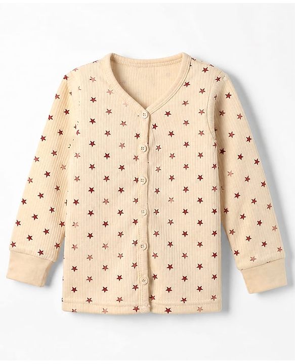 Babyhug Cotton Mix Knit Full Sleeves Vest and Pant Thermal Set with Full Length and Star Print in Light Peach