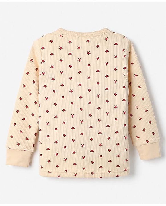 Babyhug Cotton Mix Knit Full Sleeves Vest and Pant Thermal Set with Full Length and Star Print in Light Peach