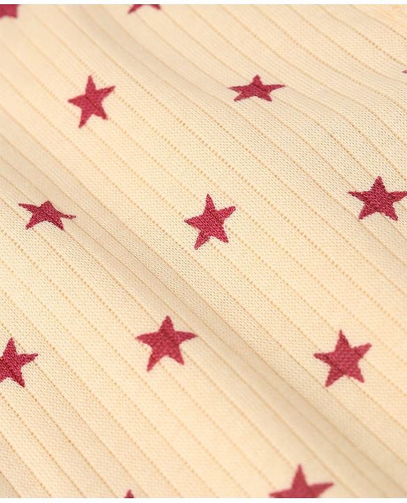 Babyhug Cotton Mix Knit Full Sleeves Vest and Pant Thermal Set with Full Length and Star Print in Light Peach