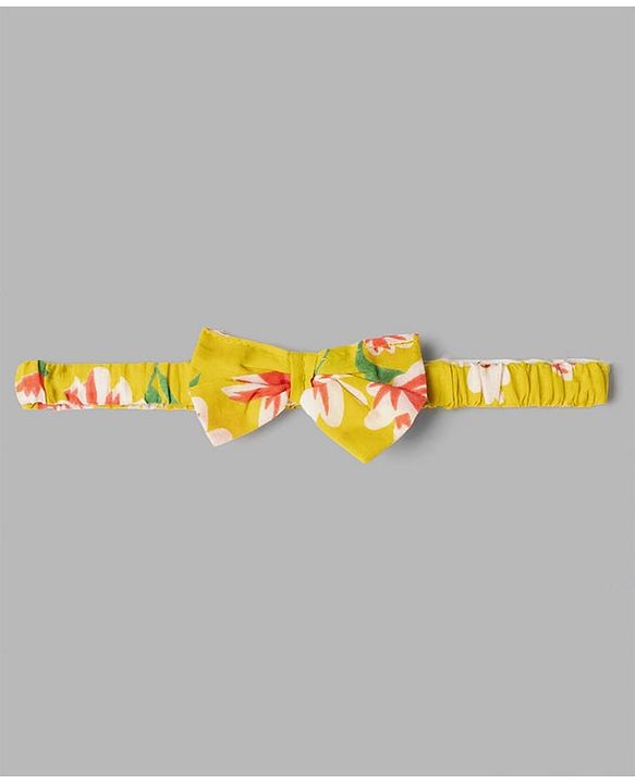 Babyhug 100% Cotton Woven Half Sleeves Floral Printed Dress with Bloomer & Head Band - Lime Green