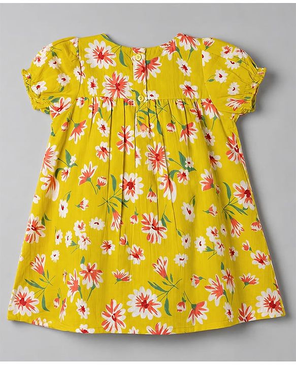 Babyhug 100% Cotton Woven Half Sleeves Floral Printed Dress with Bloomer & Head Band - Lime Green