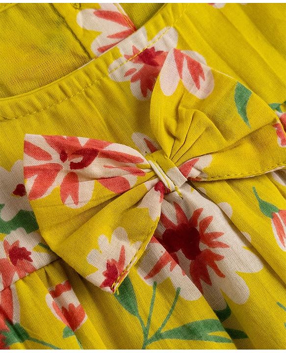 Babyhug 100% Cotton Woven Half Sleeves Floral Printed Dress with Bloomer & Head Band - Lime Green