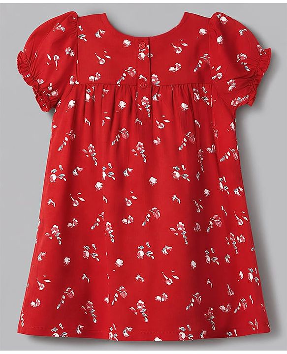 Babyhug Cotton Woven Frock, Bloomer and Headband with Half  Sleeves and Floral Print - Red
