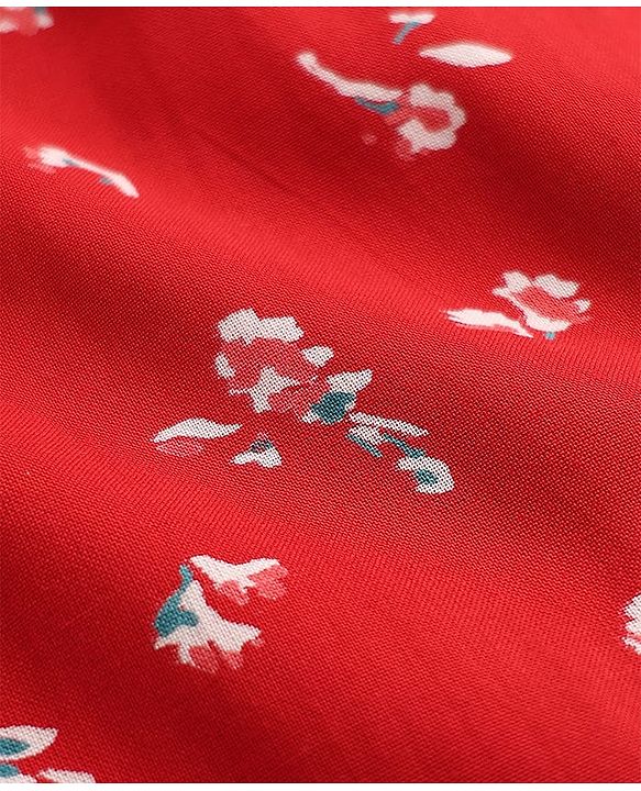 Babyhug Cotton Woven Frock, Bloomer and Headband with Half  Sleeves and Floral Print - Red