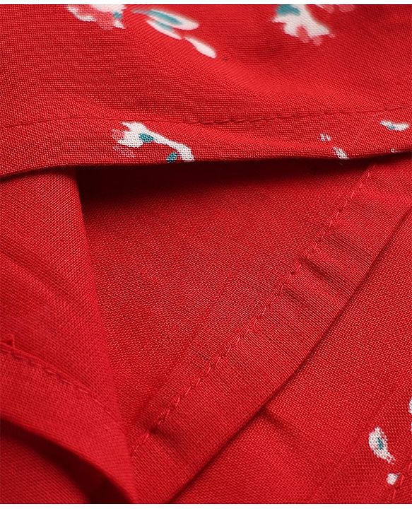 Babyhug Cotton Woven Frock, Bloomer and Headband with Half  Sleeves and Floral Print - Red