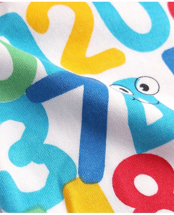 Babyhug 100% Cotton Knit Full Sleeves Footed Sleepsuit with Numbers Print - Light Blue
