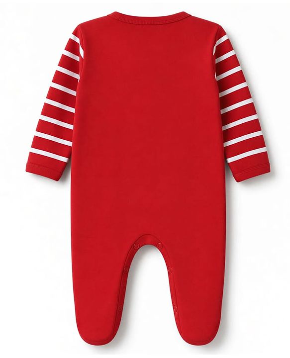 Babyhug 100% Cotton Knit Full Sleeves Sleepsuit with Daddy Rocks Print - Red
