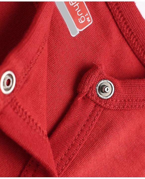 Babyhug 100% Cotton Knit Full Sleeves Sleepsuit with Daddy Rocks Print - Red