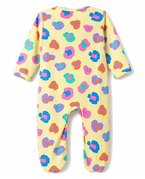 Babyhug 100% Cotton Knit Full Sleeves Printed Footed Sleepsuit - Yellow