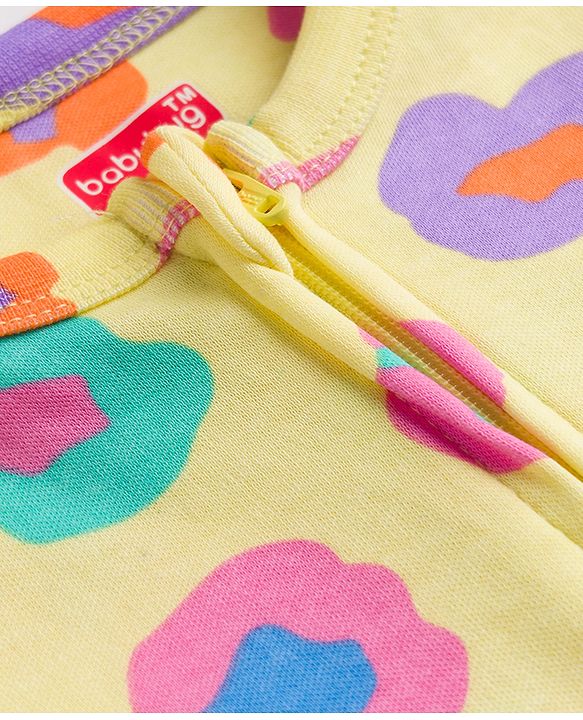 Babyhug 100% Cotton Knit Full Sleeves Printed Footed Sleepsuit - Yellow
