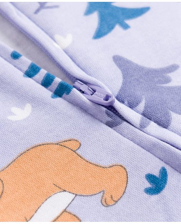 Babyhug 100% Cotton Knit Full Sleeves Footed Sleepsuit with Cub Print - Lavender
